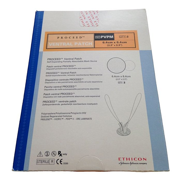 Ethicon ПРОСИД Ventral Patch сетка частично рассасывающаяся 6,4х6,4 см PVPM
