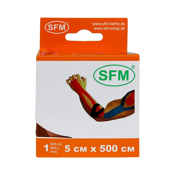 Лента кинезиологическая SFM-Plaster, на хлопковой основе, 5см Х 500см, оранжевого цвета, в диспенсере