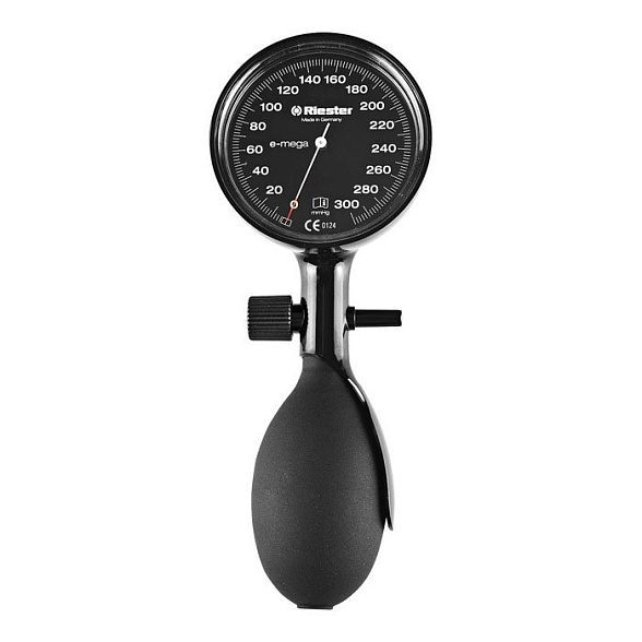 Механический тонометр e-mega, черный, 1 шланговая дезинфицируемая однокомпонентная манжета младенческая, Riester