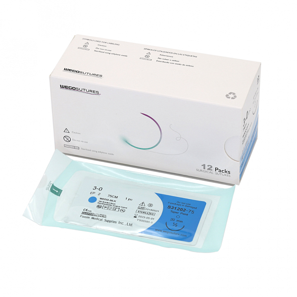 Шовный материал WEGO Silk 4-0 (1,5) 75 см,Кол.4/8 20 мм,Черный