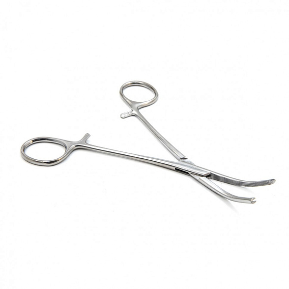 Зажим кровоостанавливающий, одно- и двузубый, зубчатый, изогнутый №2, 165 мм. Surgiwell