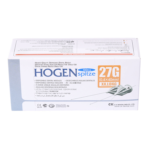 Иглы карпульные 27Gx40mm (0,4 х 40) уп. №100 Ноgen Spitze C-K Dental Ind. Co., LTD