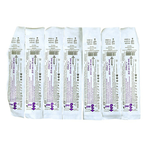 Шприц 3мл. (3-х) SFM, одноразовый стерилизованный с надетой иглой 0,6 x 30 - 23G (блистер), 100 шт