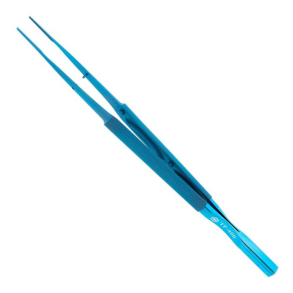 Пинцет микрохирургический атравматичный, прямой, с противовесом, ширина рабочей части 1,0 мм, длина 180 мм